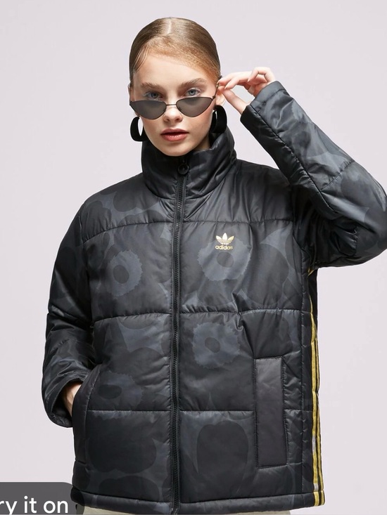 adidas Jackets & Blazers - adidas Marimekko designer Floral Camo Puffer Jacket with Gold Accents